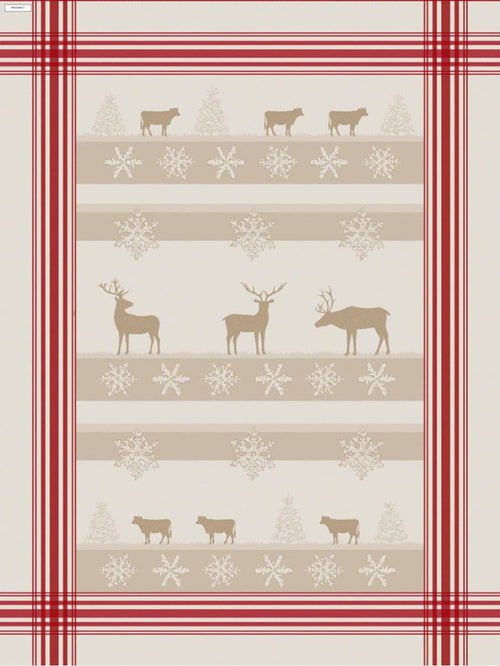 European Red-Taupe Jacquard Tea Towel - Eiffel