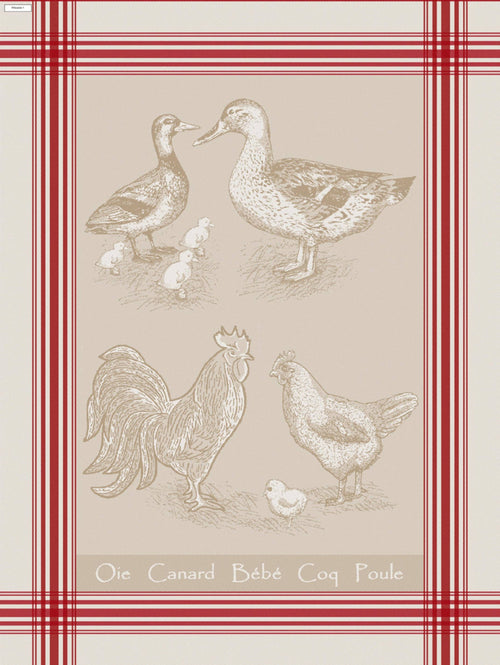 European Red-Taupe Jacquard Tea Towel - Eiffel