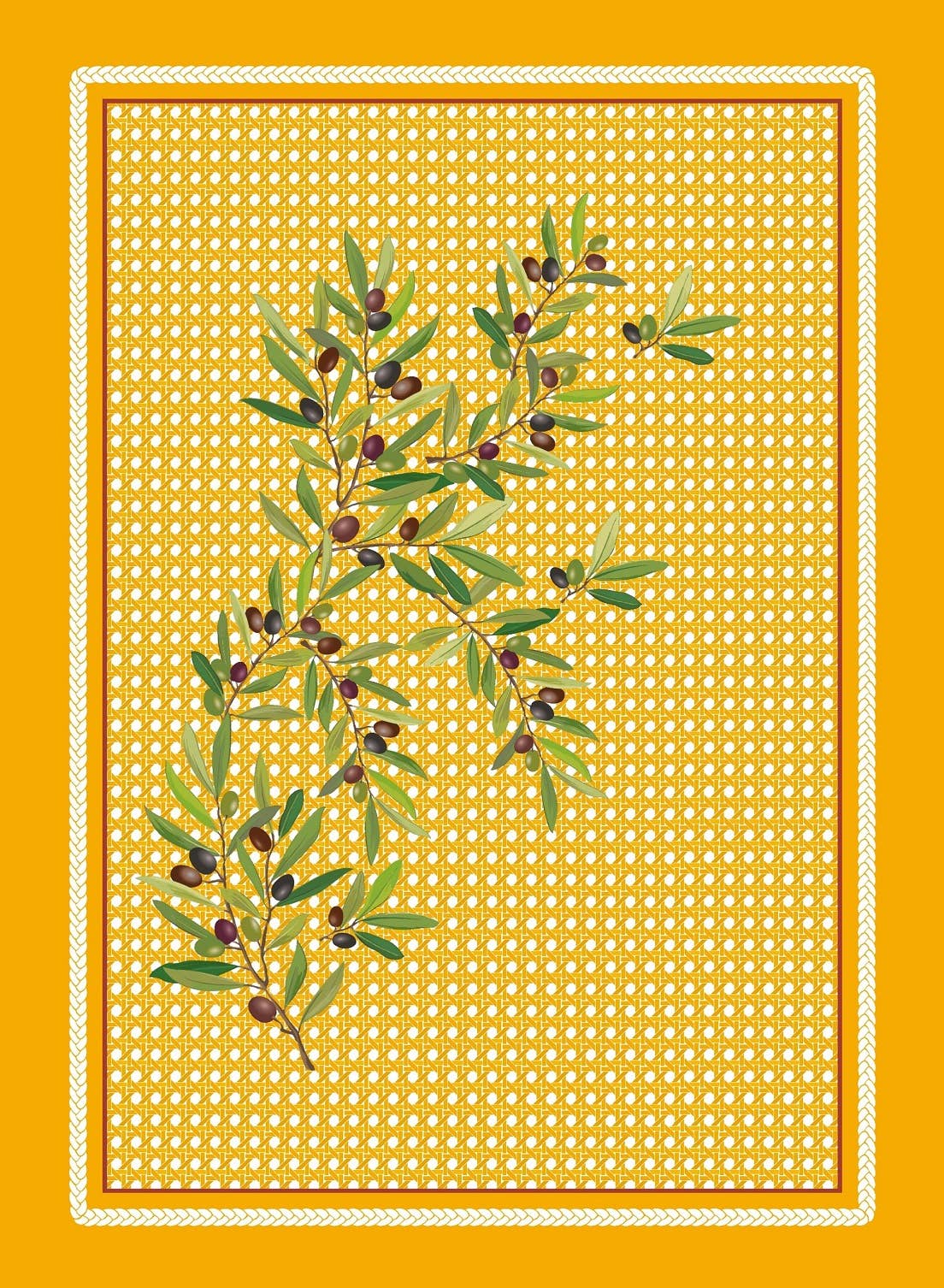French Printed Tea Towels - Olives Yellow