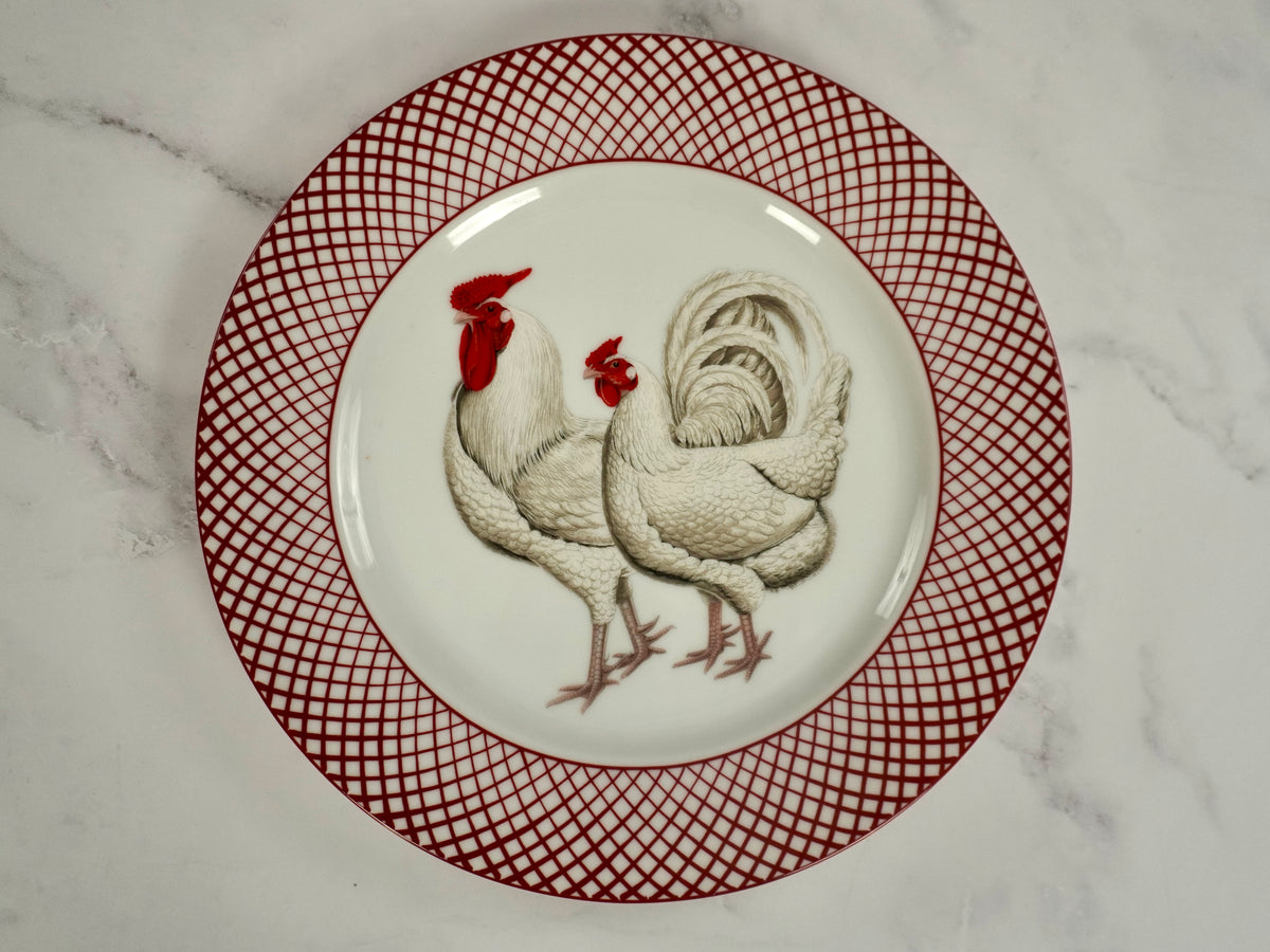 Devonshire White Rooster & Hen Dinner Plate Set