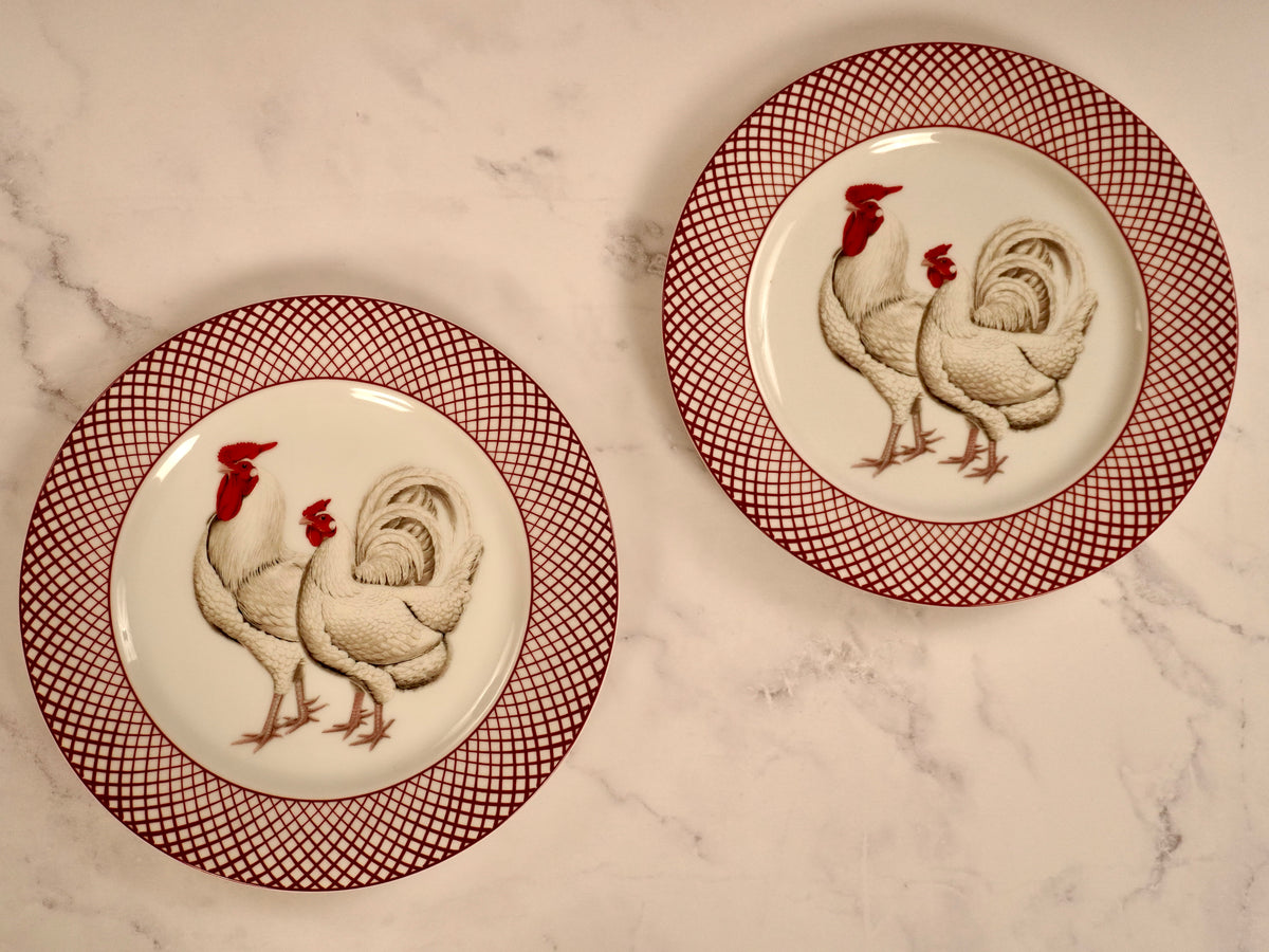 Devonshire White Rooster & Hen Dinner Plate Set