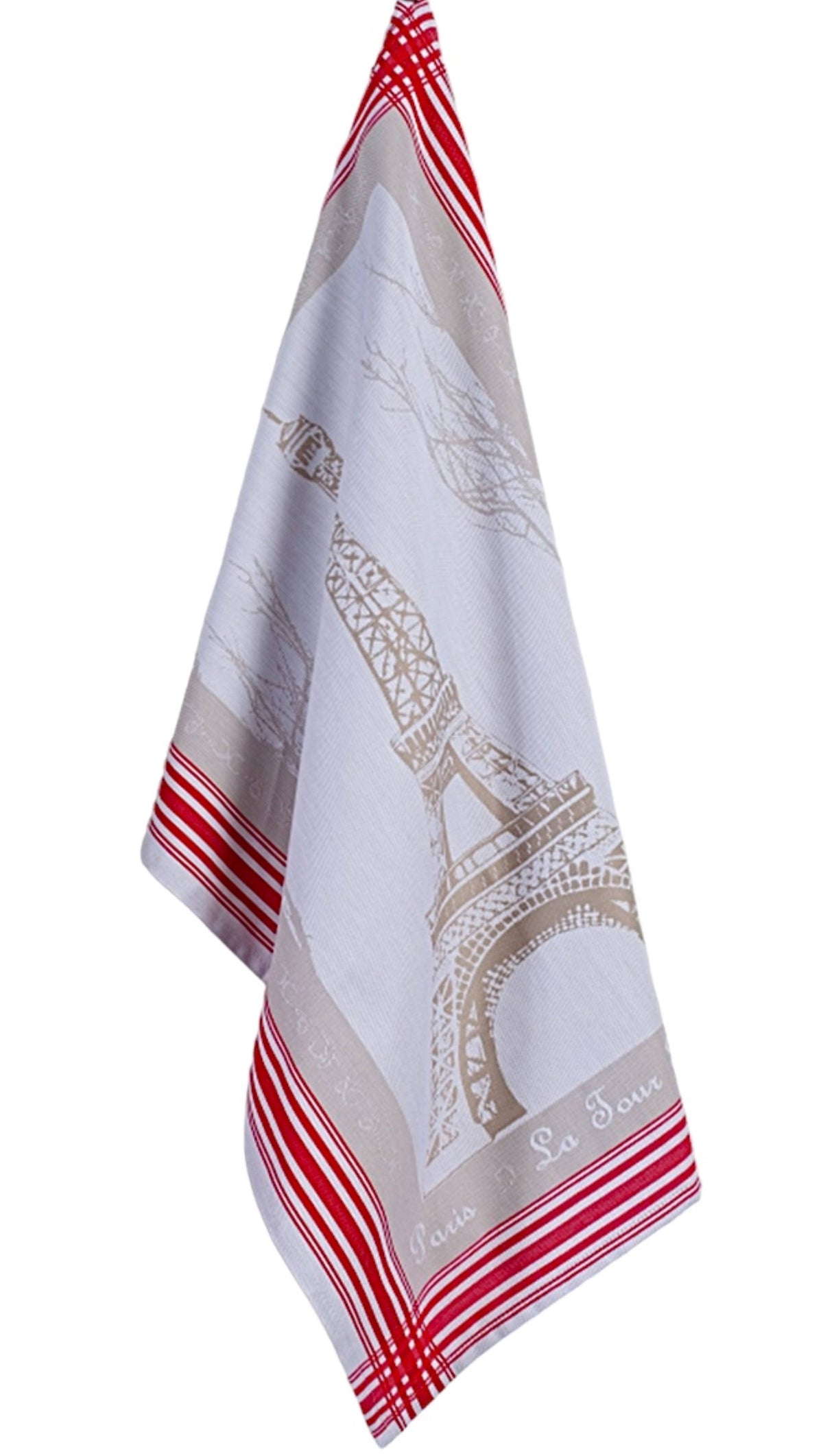 European Red-Taupe Jacquard Tea Towel - Eiffel