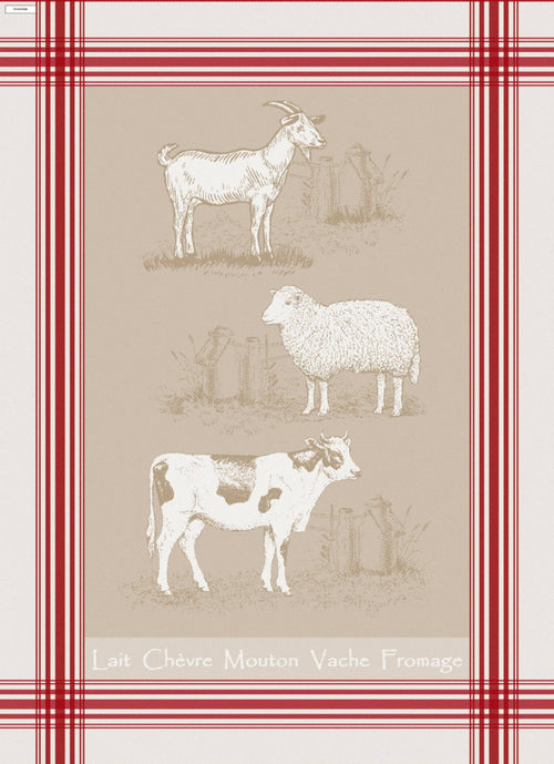 European Red-Taupe Jacquard Tea Towel - Eiffel