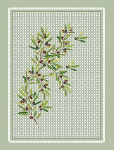 French Printed Tea Towels  -- Olives Green