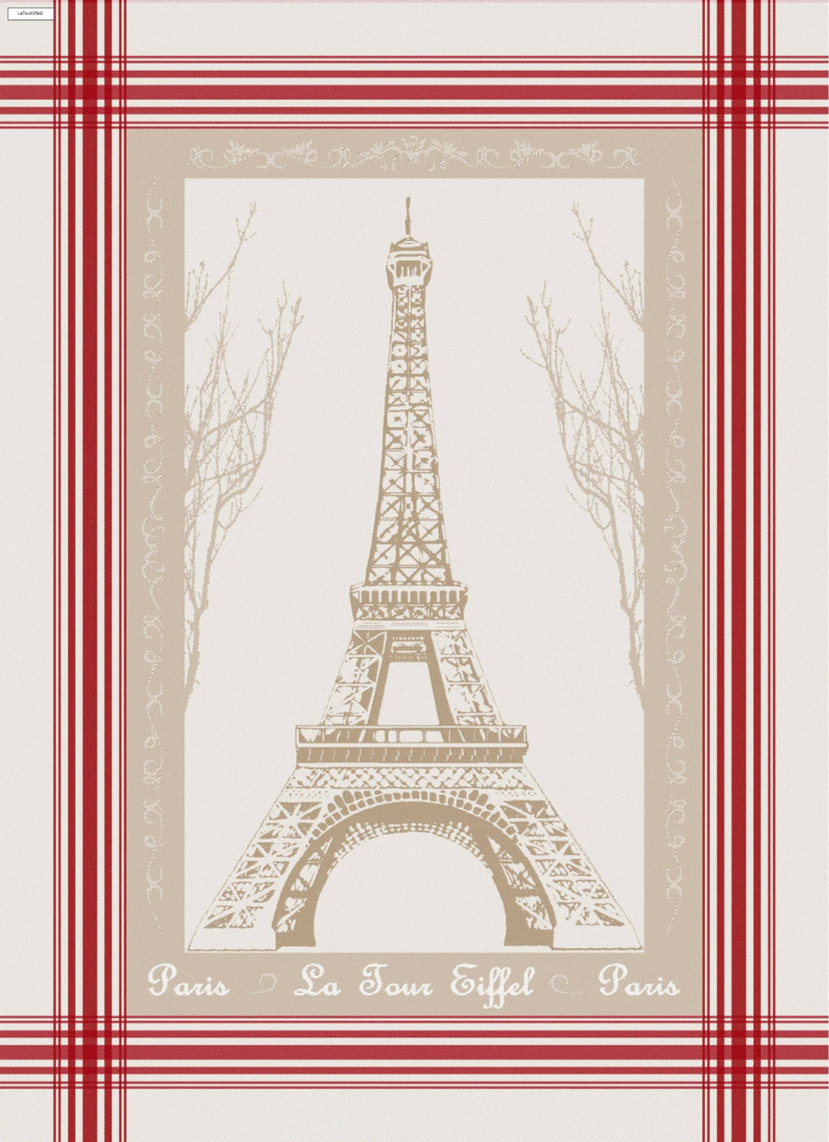 European Red-Taupe Jacquard Tea Towel - Eiffel