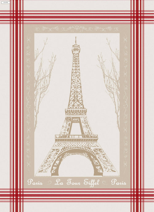 European Red-Taupe Jacquard Tea Towel - Eiffel