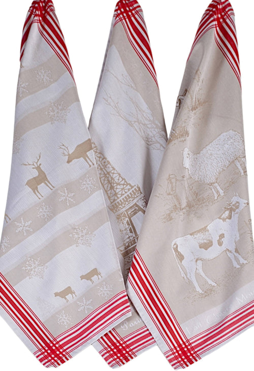 European Red-Taupe Jacquard Tea Towel - Eiffel