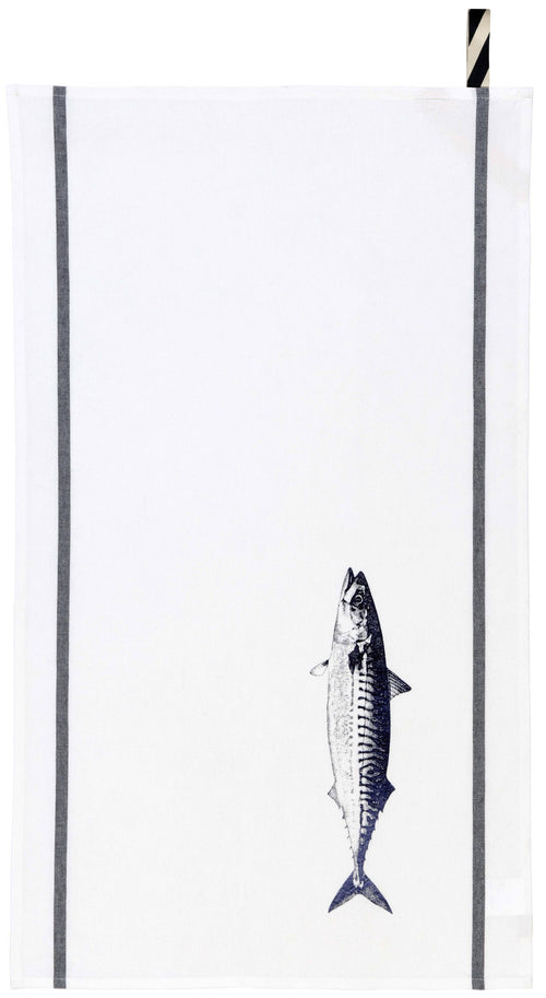 Mackerel Tea Towel Bright Blue White 50 x 70